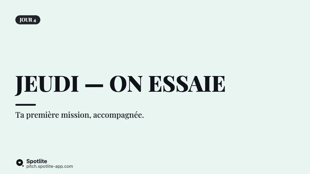 Première semaine — slide 5 : Jeudi — on essaie