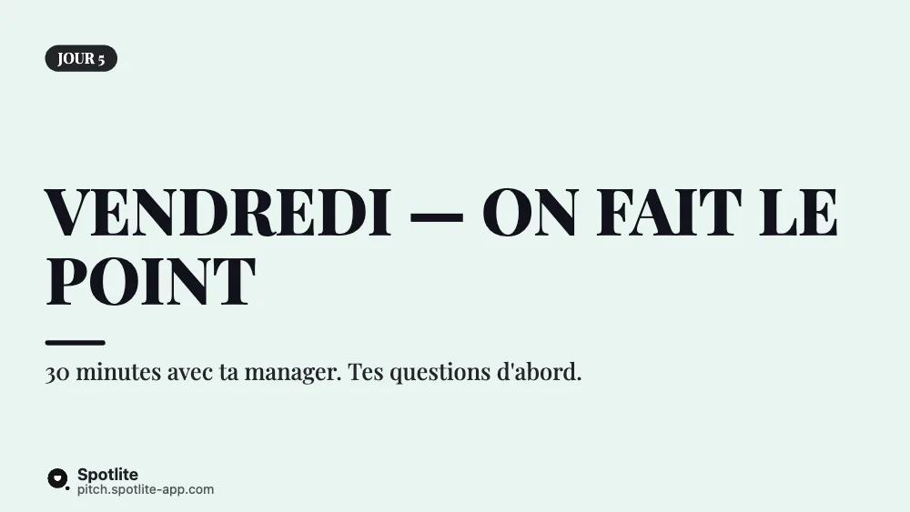 Première semaine — slide 6 : Vendredi — on fait le point