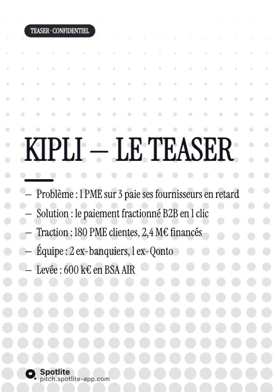 Teaser business angels — slide 1