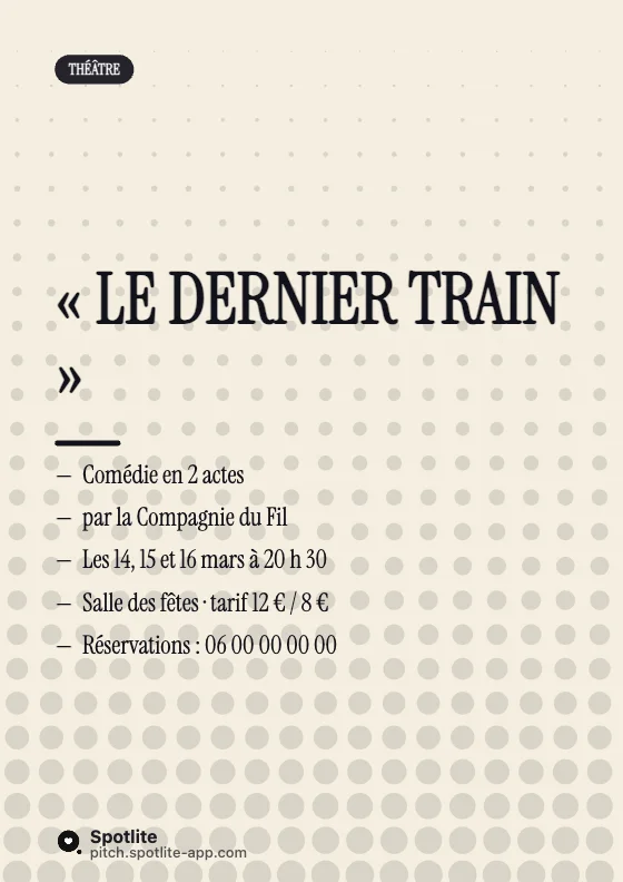Affiche de théâtre — slide 1 : « Le Dernier Train »