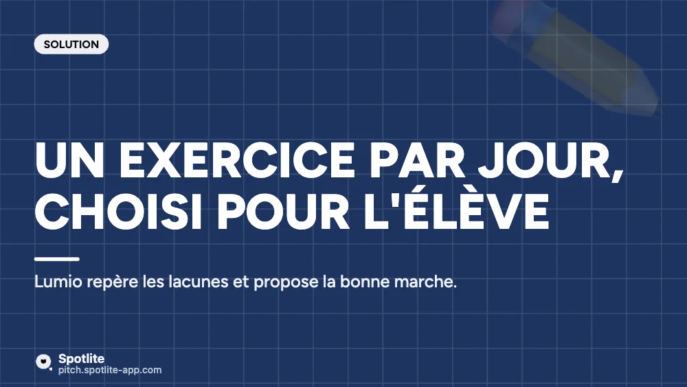 Edtech — levée seed — slide 3 : Un exercice par jour, choisi pour l'élève