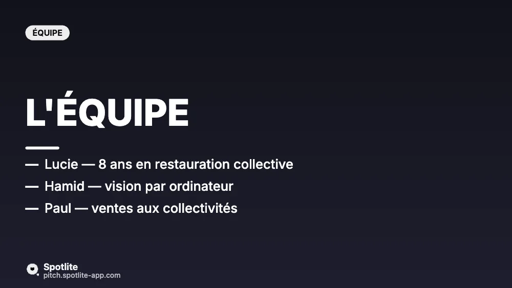 Pre-seed — idée & équipe — slide 6 : L'équipe