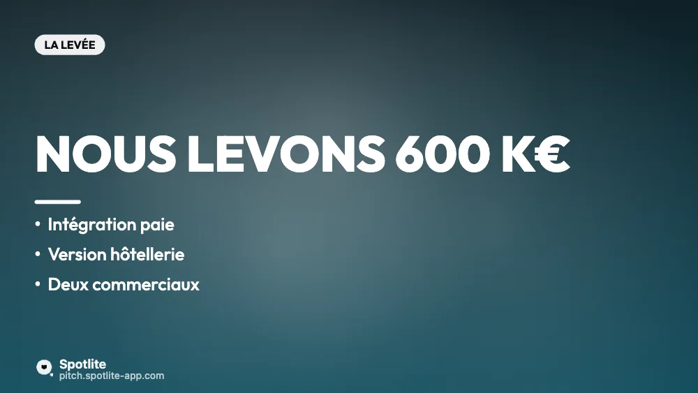SaaS RH — pre-seed — slide 5 : Nous levons 600 k€
