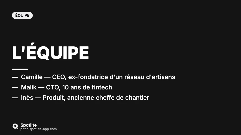 Levée seed — SaaS — slide 9 : L'équipe
