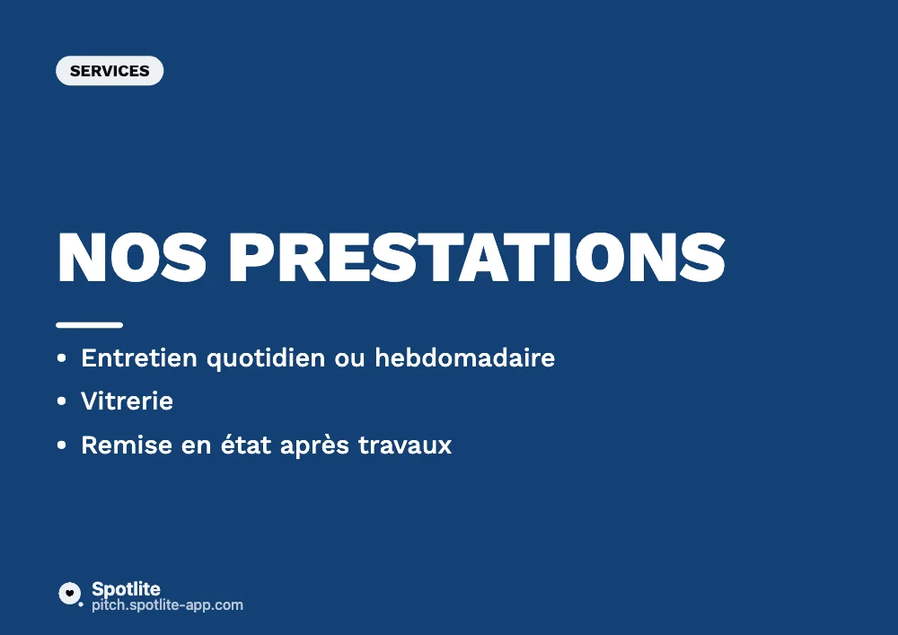 Plaquette commerciale — slide 2 : Nos prestations