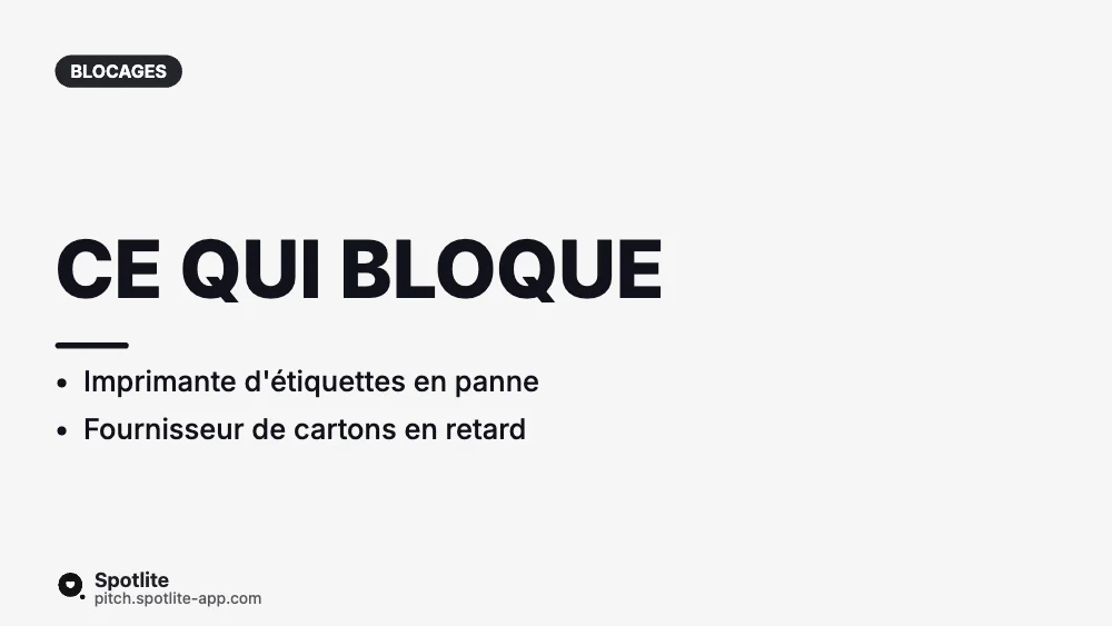 Point d'équipe hebdo — slide 4 : Ce qui bloque