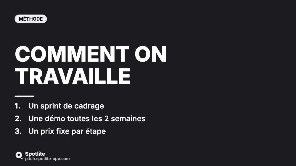 Présentation d'agence — slide 5 : Comment on travaille
