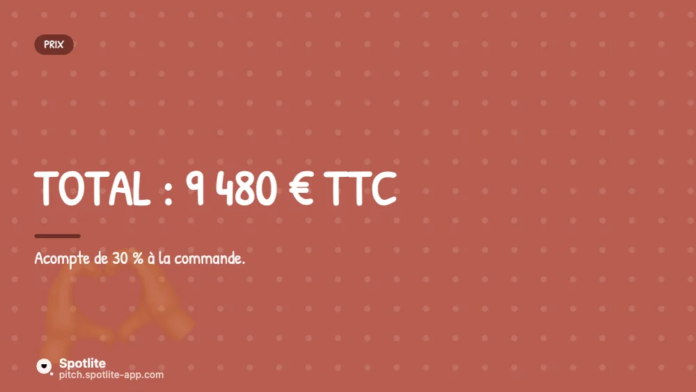 Présentation de devis — slide 4 : Total : 9 480 € TTC