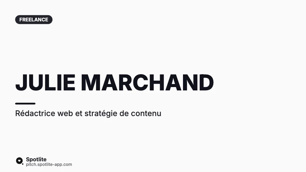 Présentation de freelance — slide 1 : Julie Marchand