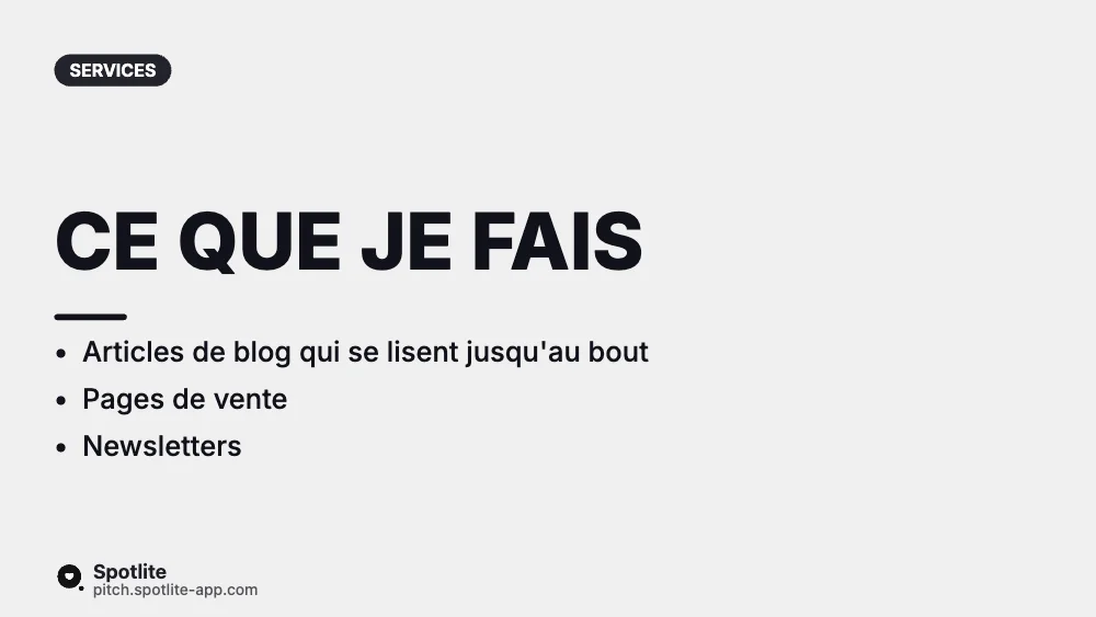 Présentation de freelance — slide 2 : Ce que je fais