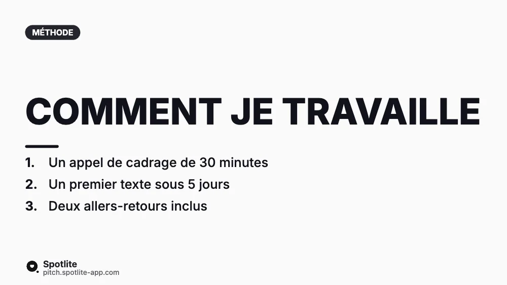 Présentation de freelance — slide 3 : Comment je travaille