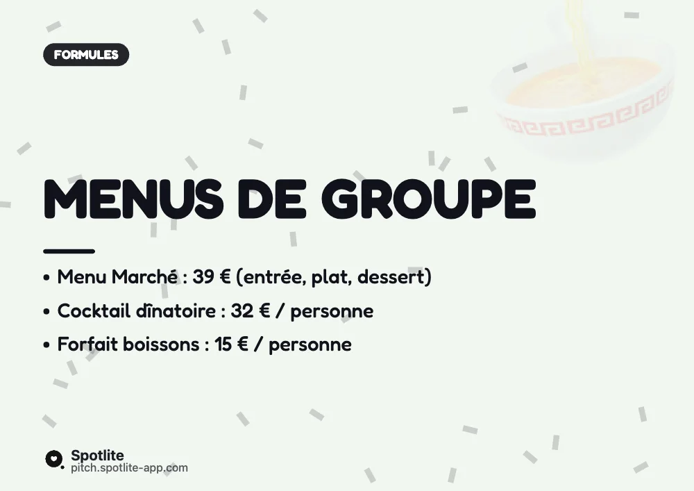Privatisation de restaurant — slide 3 : Menus de groupe