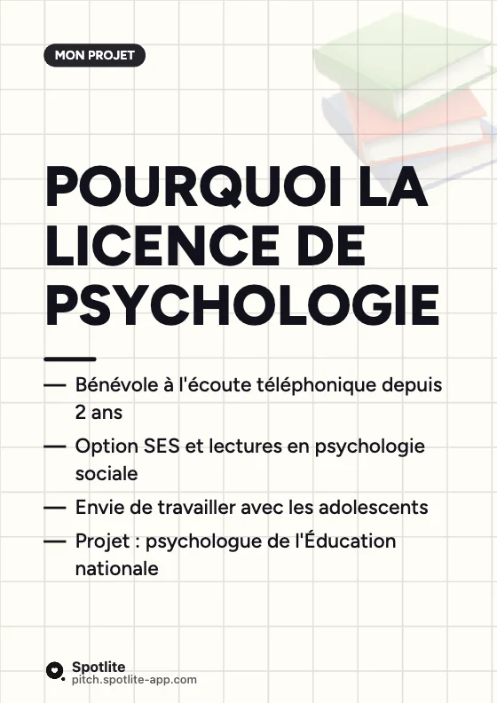 Projet de formation motivé — slide 1 : Pourquoi la licence de psychologie
