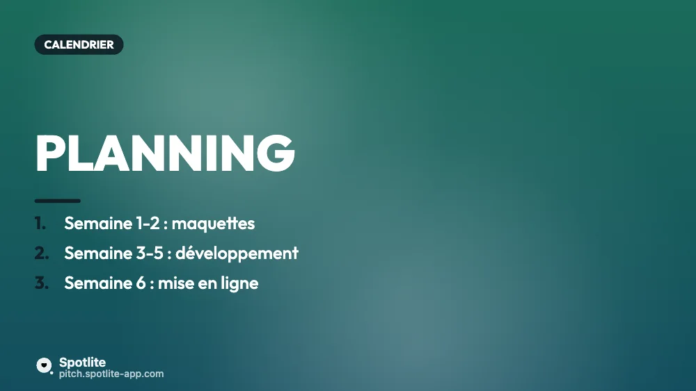 Projet de site web — slide 4 : Planning