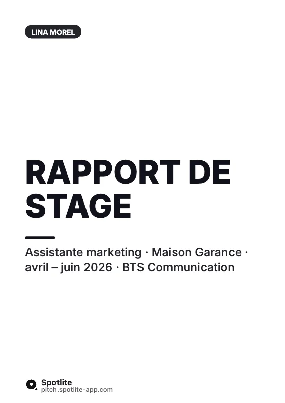 Rapport de stage (couverture et sommaire) — slide 1 : Rapport de stage