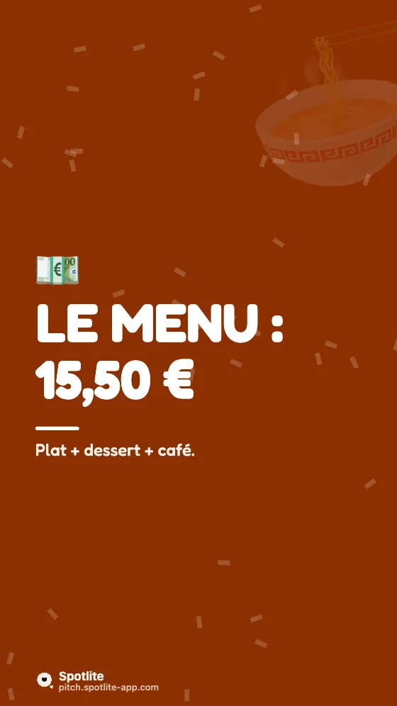 Plat du jour en Reels — slide 3 : Le menu : 15,50 €