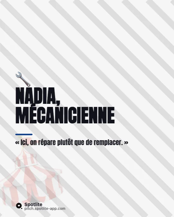 Rencontrez l'équipe — slide 2 : Nadia, mécanicienne