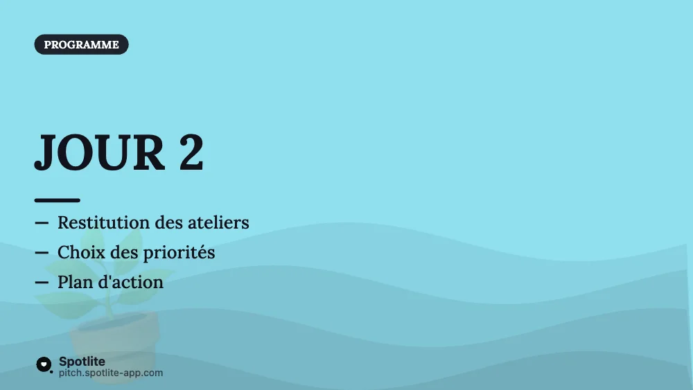 Séminaire d'équipe — slide 4 : Jour 2