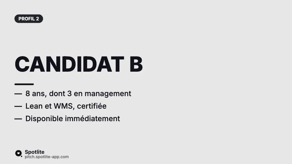 Shortlist de candidats (client) — slide 4 : Candidat B