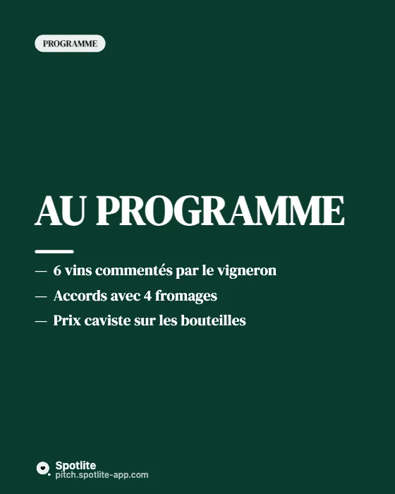 Soirée dégustation — slide 2 : Au programme