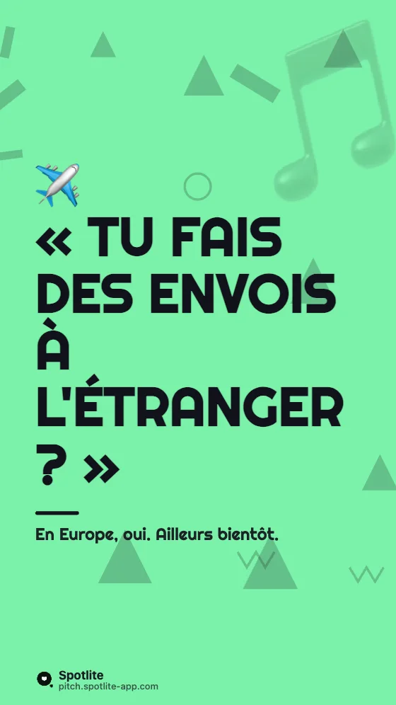 Story questions — slide 3 : « Tu fais des envois à l'étranger ? »