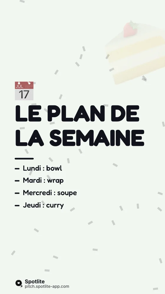 Batch cooking du dimanche — slide 5 : Le plan de la semaine
