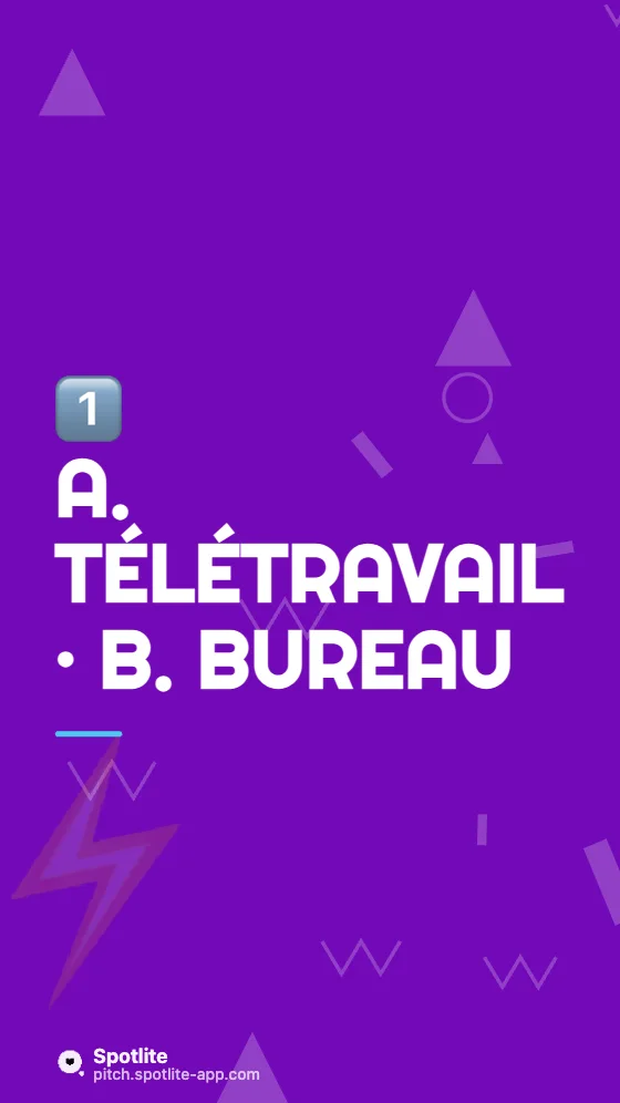Ceci ou cela ? — slide 2 : A. Télétravail · B. Bureau