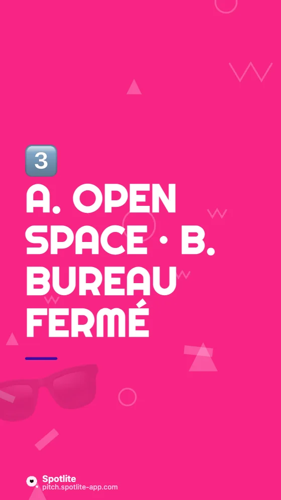 Ceci ou cela ? — slide 4 : A. Open space · B. Bureau fermé