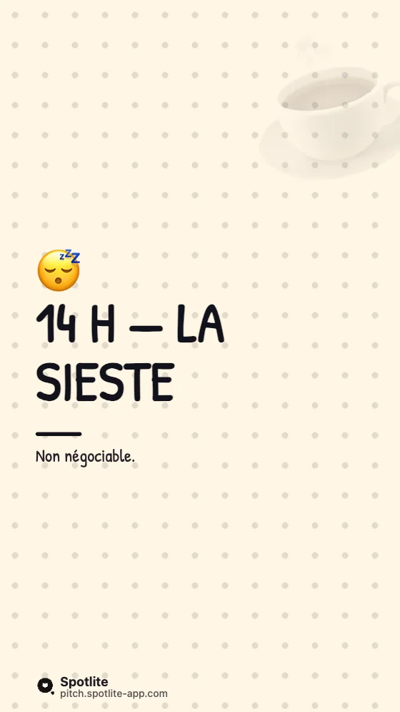 Une journée avec moi — slide 5 : 14 h — la sieste
