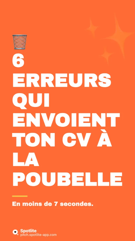 Erreurs de CV — slide 1 : 6 erreurs qui envoient ton CV à la poubelle