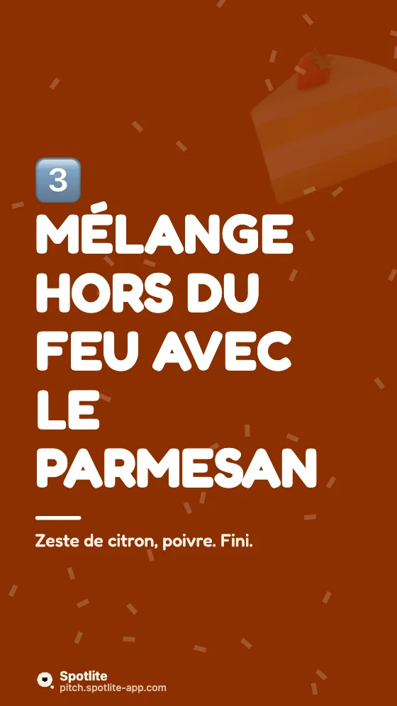 Recette express — slide 5 : Mélange hors du feu avec le parmesan