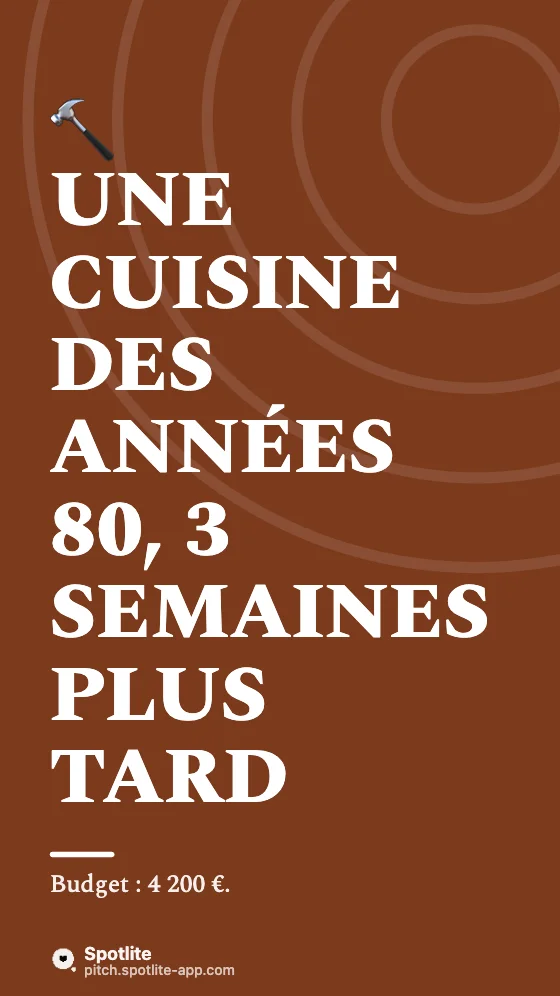 Rénovation avant / après — slide 1 : Une cuisine des années 80, 3 semaines plus tard