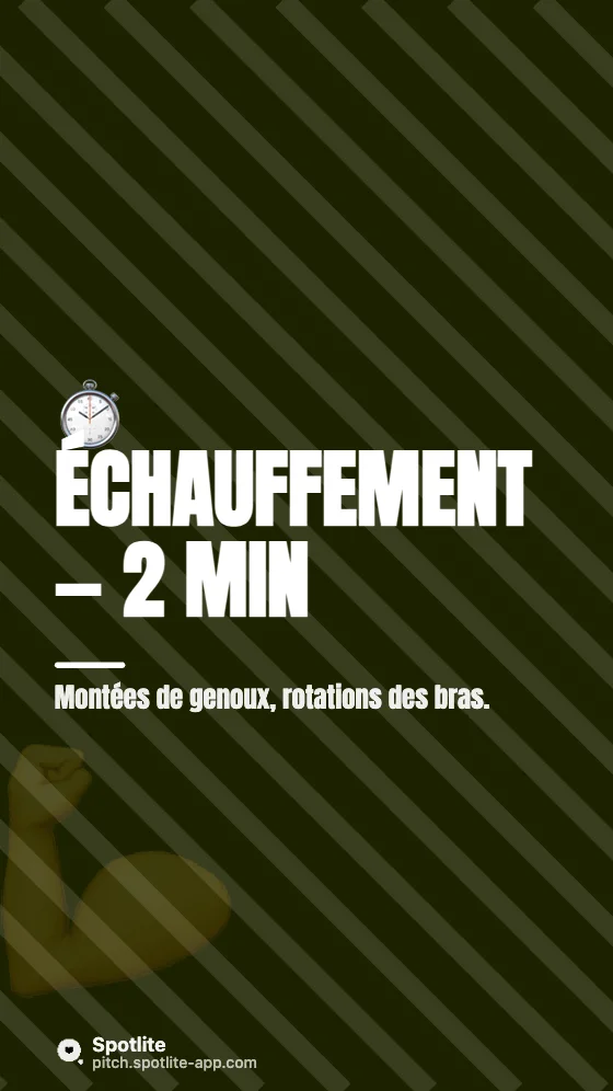 Séance de sport de 10 minutes — slide 2 : Échauffement — 2 min