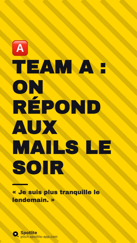 Team A ou team B — slide 2 : Team A : on répond aux mails le soir