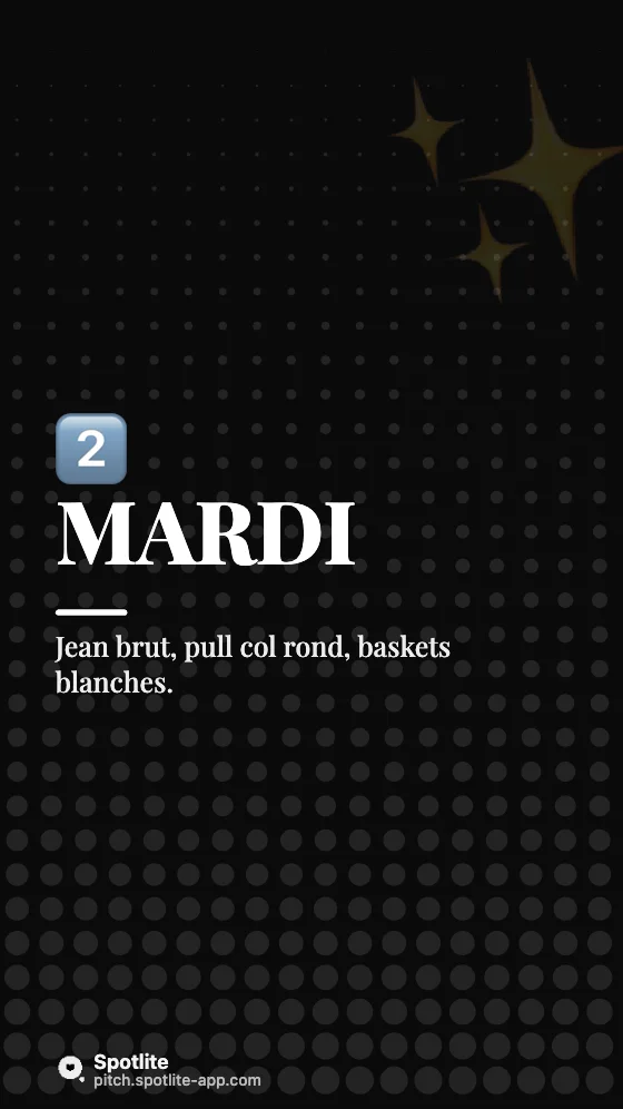 5 tenues, 1 semaine — slide 3 : Mardi